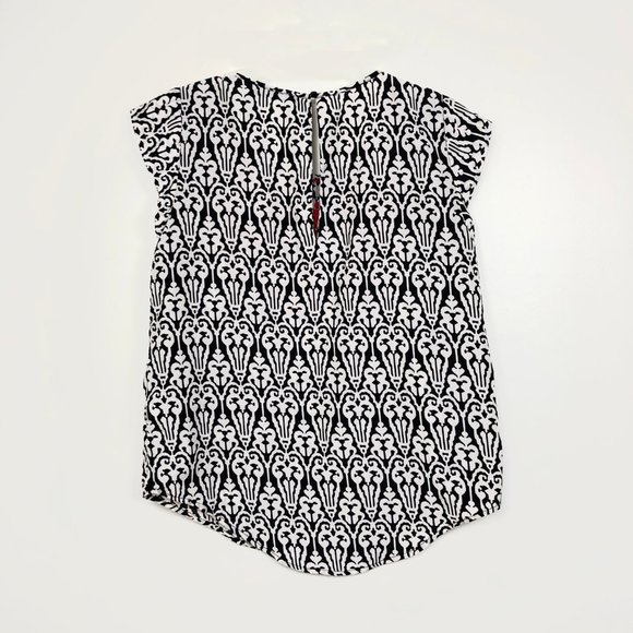 THML Anthropologie B&W Damask w Red Embroidery Top - Picture 2 of 6